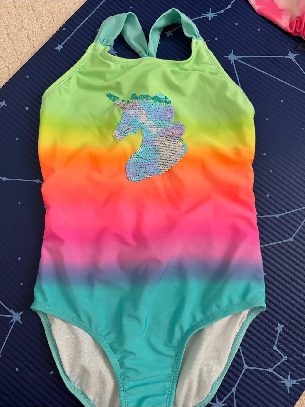Cat & Jack  Rainbow Gradient Unicorn Sequin One-Piece Swimsuit
